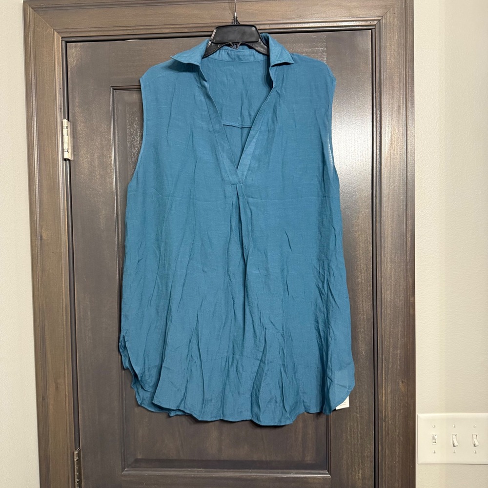 Cupshe Womens Teal Blue Sleeveless V-Neck Tunic Top Beach Cover Up NWT Size XL